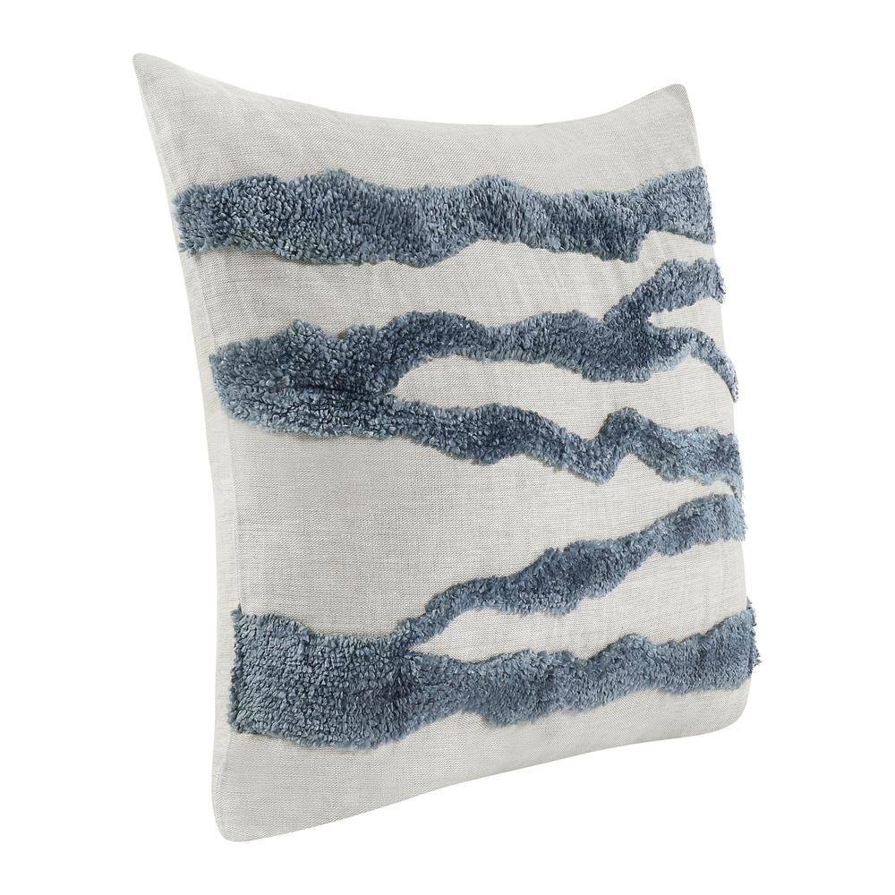 Passage 22" Belgian Linen Blend Throw Pillow, Blue. Picture 2