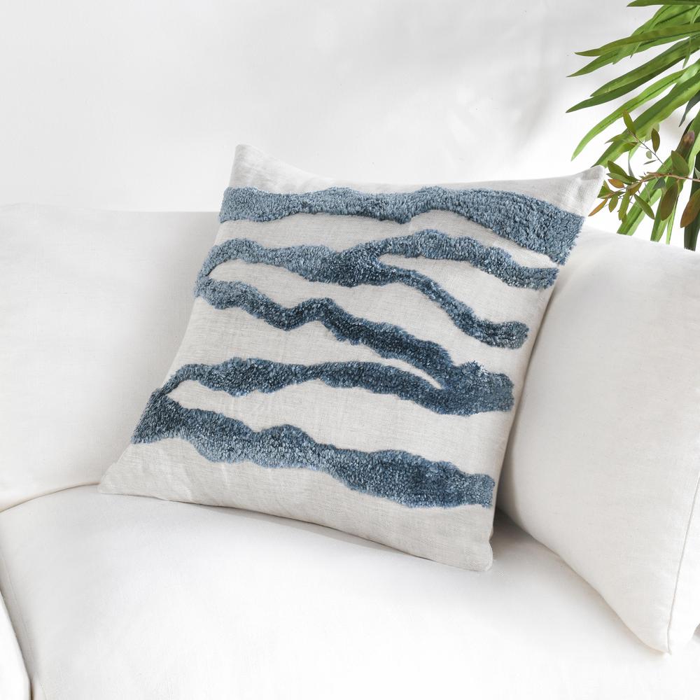 Passage 22" Belgian Linen Blend Throw Pillow, Blue. Picture 5