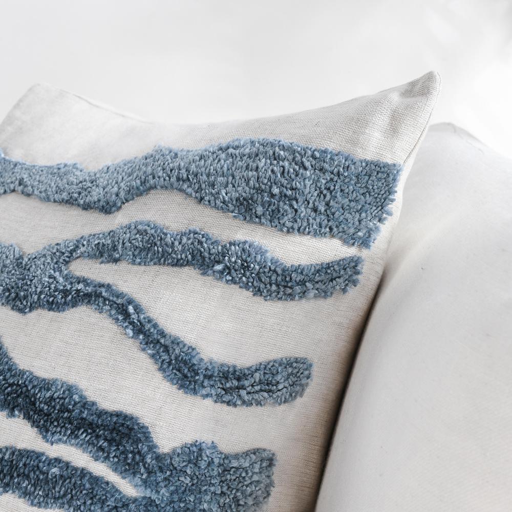 Passage 22" Belgian Linen Blend Throw Pillow, Blue. Picture 6