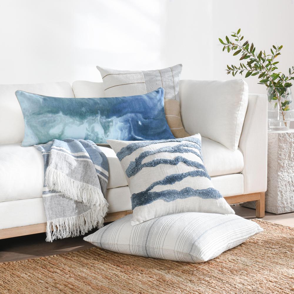 Passage 22" Belgian Linen Blend Throw Pillow, Blue. Picture 7