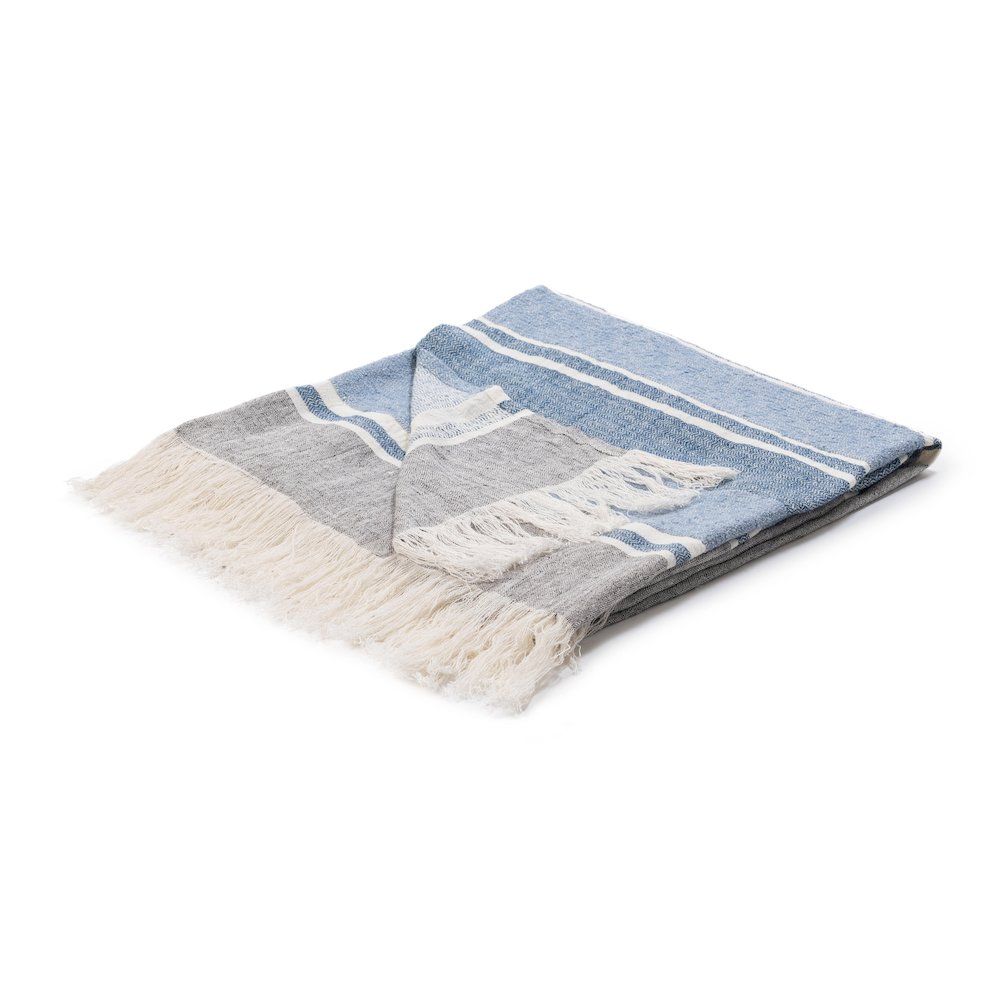Lima 100% Belgian Linen Blue 50"x70" Throw Blanket Blanket. Picture 1