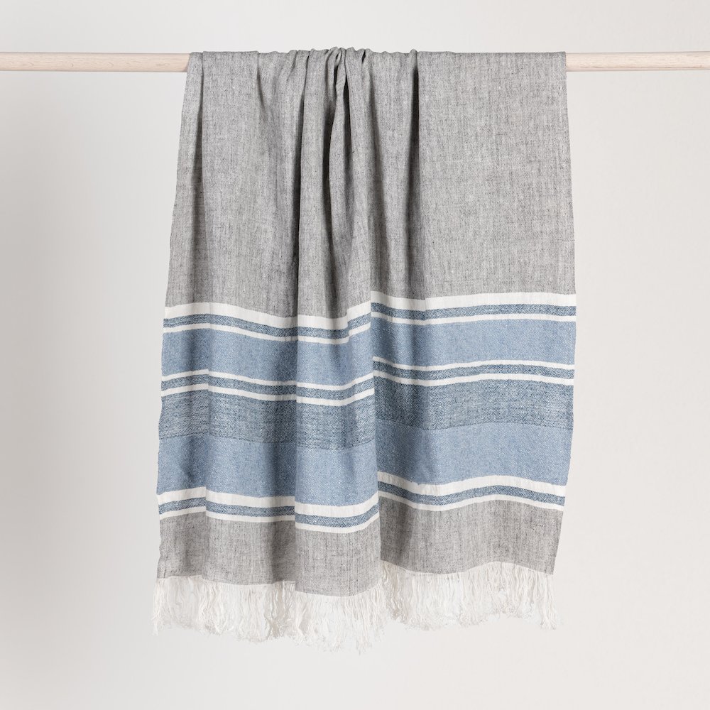 Lima 100% Belgian Linen Blue 50"x70" Throw Blanket Blanket. Picture 2