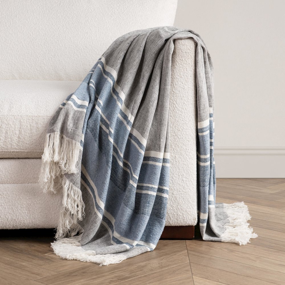 Lima 100% Belgian Linen Blue 50"x70" Throw Blanket Blanket. Picture 5