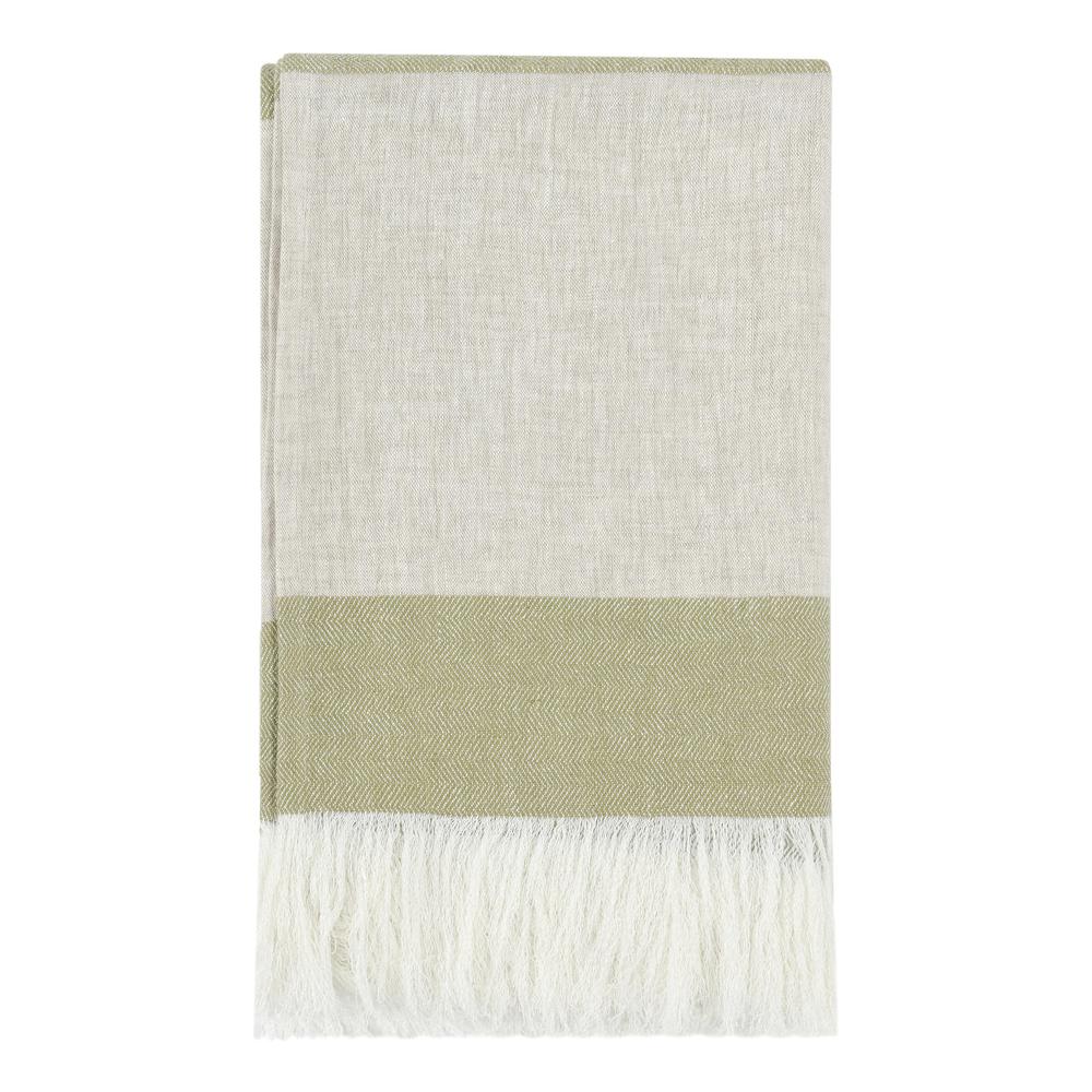 Talara 100% Belgian Linen Green Multicolor 50"x70" Throw Blanket Blanket. Picture 1