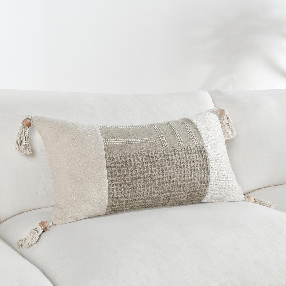 Yasa 14"x26" Cotton Blend Throw Pillow, Ivory. Picture 5