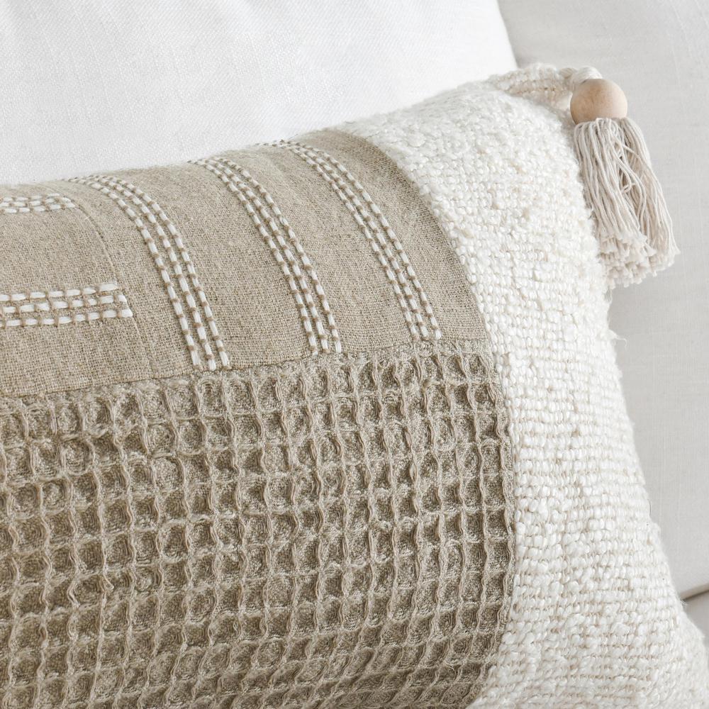 Yasa 14"x26" Cotton Blend Throw Pillow, Ivory. Picture 6