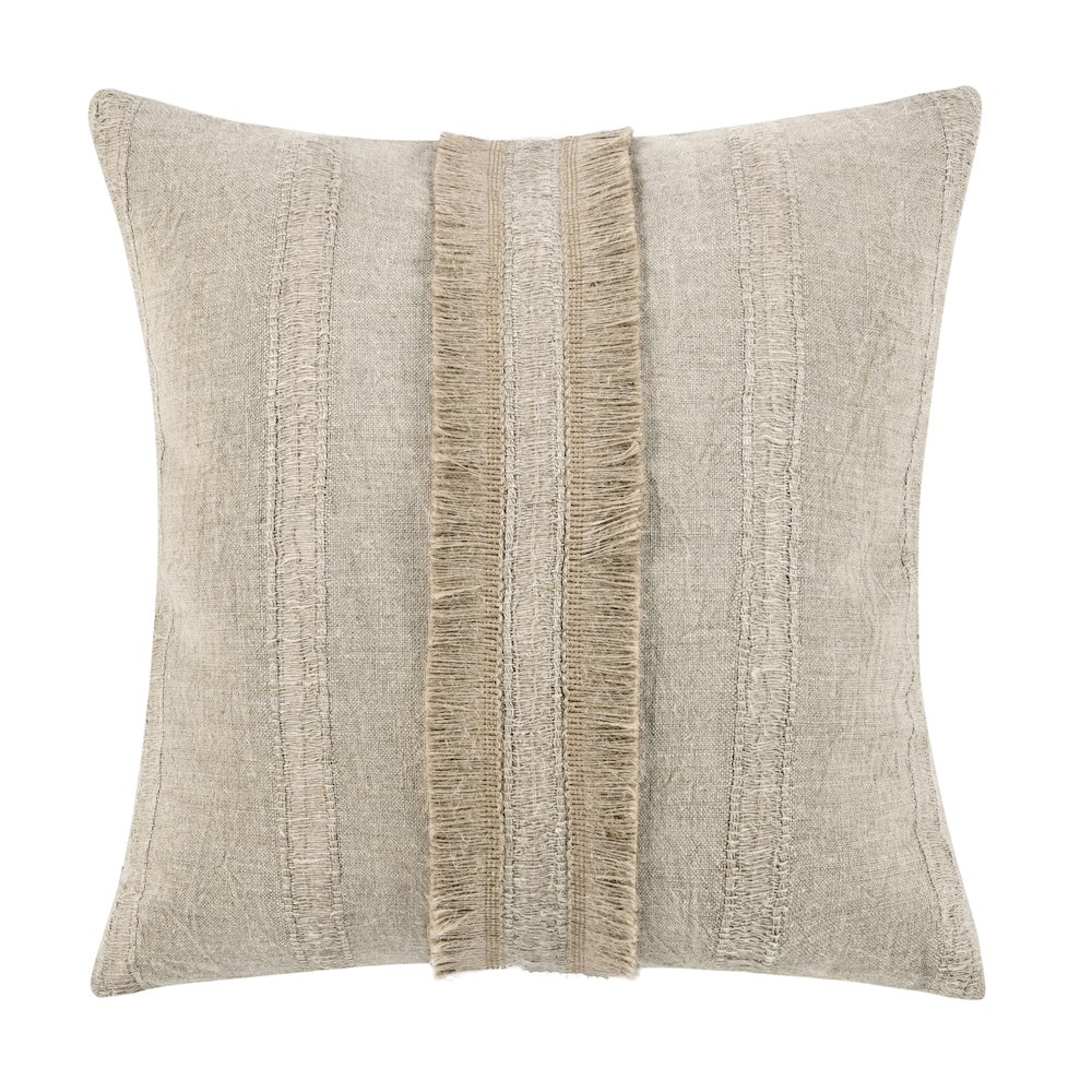 Valley 22" Belgian Linen Woven Throw Pillow, Natural. Picture 1