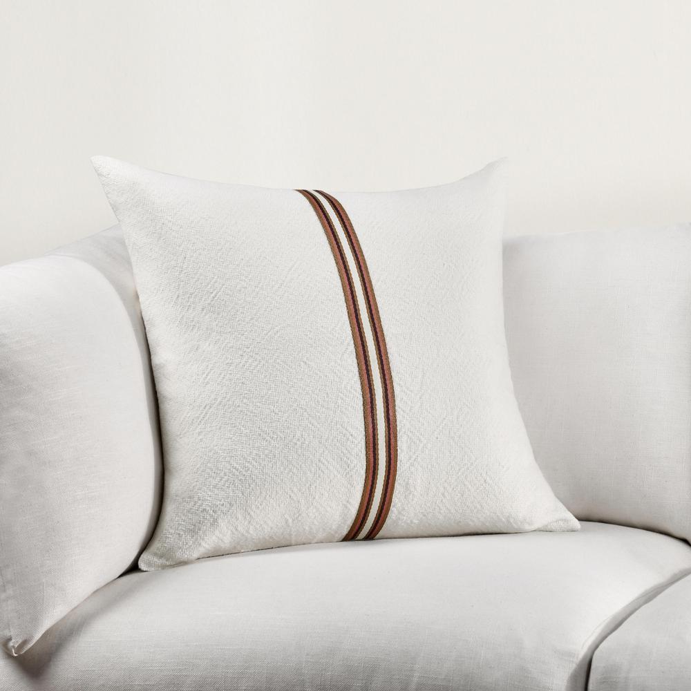 Ralph 22" Cotton Linen Throw Pillow, Ivory Sangria. Picture 6