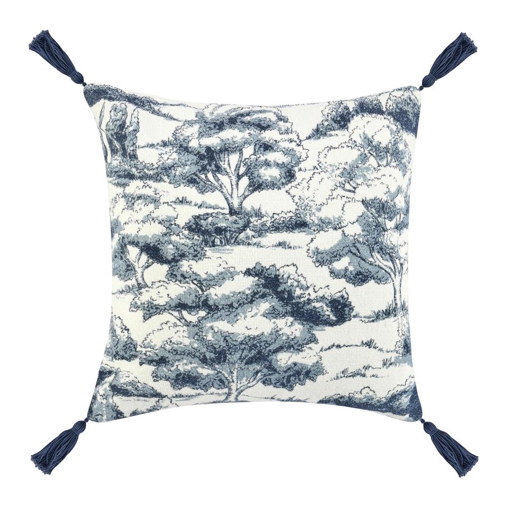 Stonework 22" Cotton Linen Blend Throw Pillow, Denim Blue. Picture 1