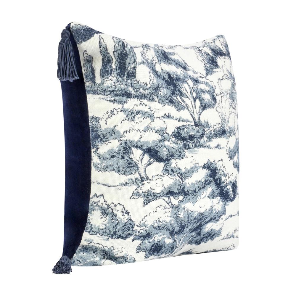 Stonework 22" Cotton Linen Blend Throw Pillow, Denim Blue. Picture 2