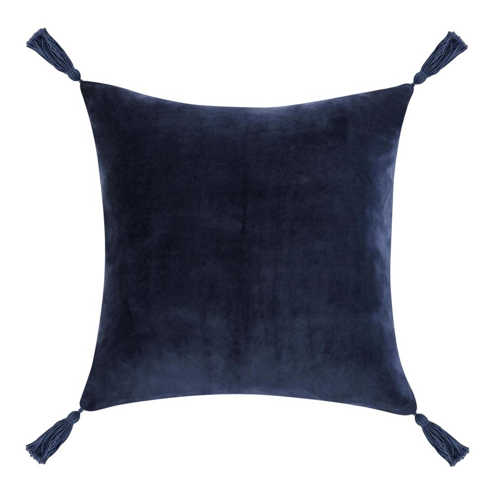 Stonework 22" Cotton Linen Blend Throw Pillow, Denim Blue. Picture 4