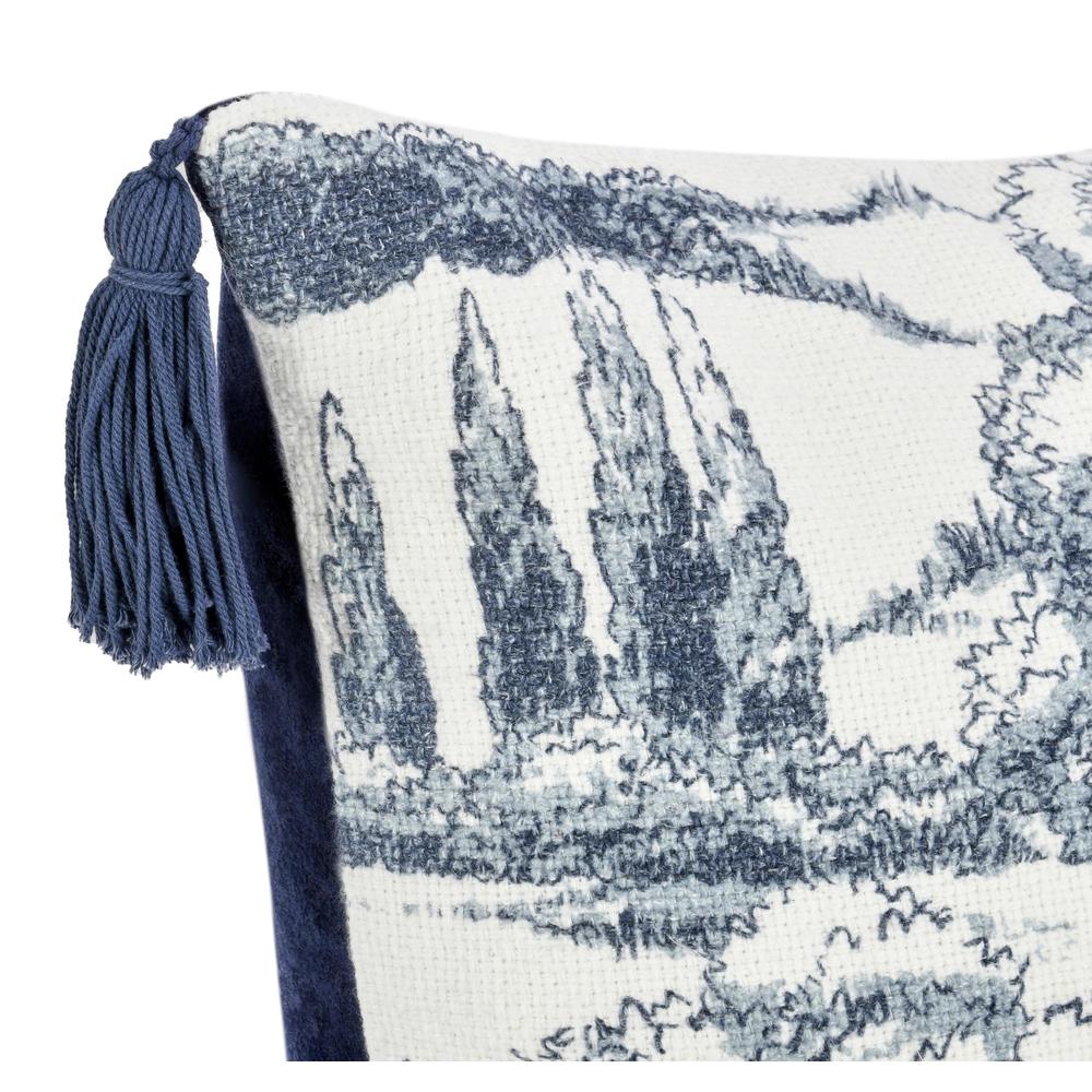 Stonework 22" Cotton Linen Blend Throw Pillow, Denim Blue. Picture 5