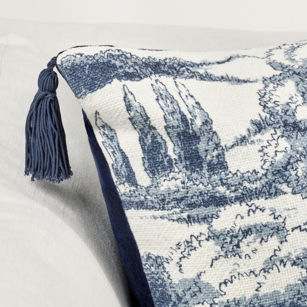 Stonework 22" Cotton Linen Blend Throw Pillow, Denim Blue. Picture 8