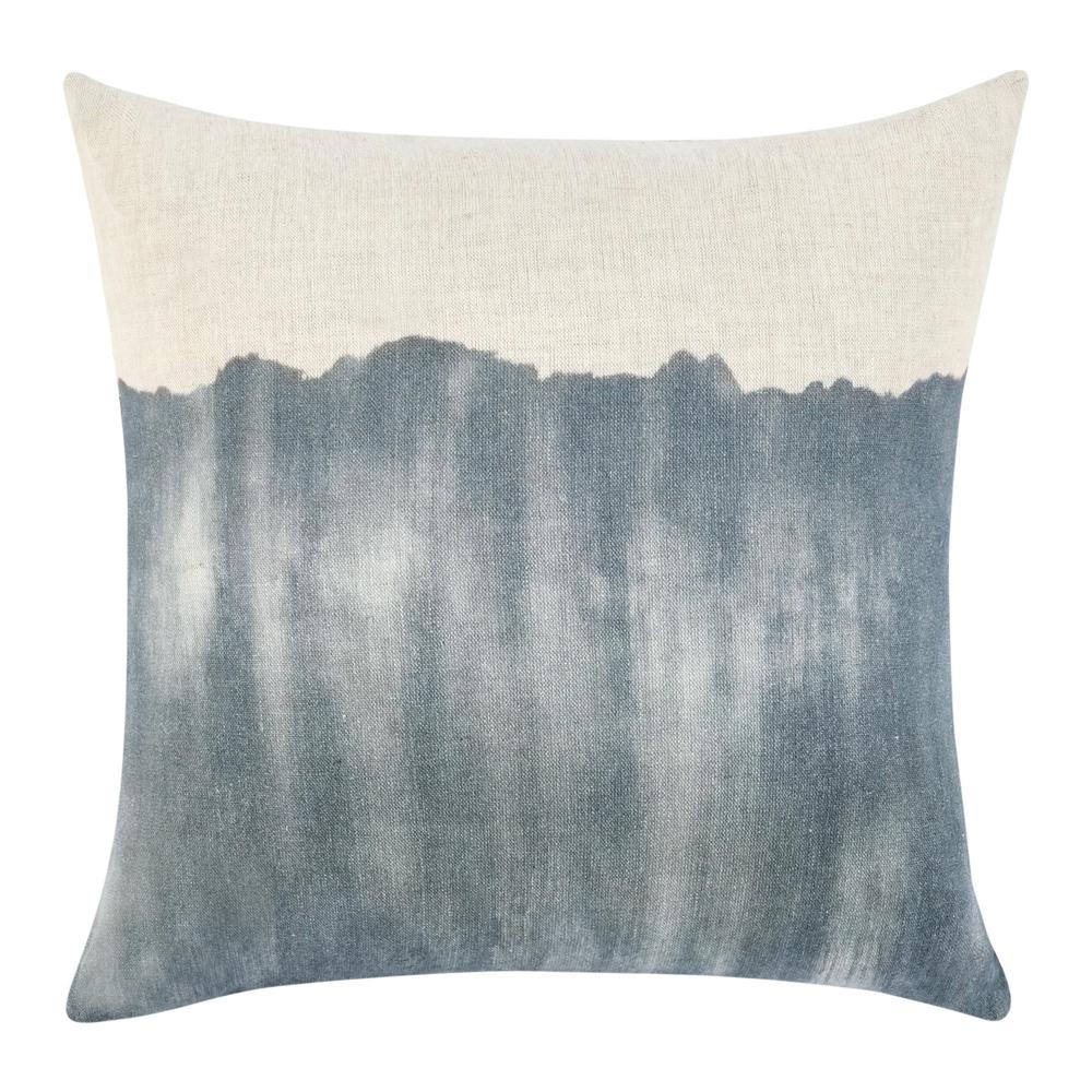 Cora 20" Belgian Linen Hand Painted Throw Pillow, Blue. Picture 1