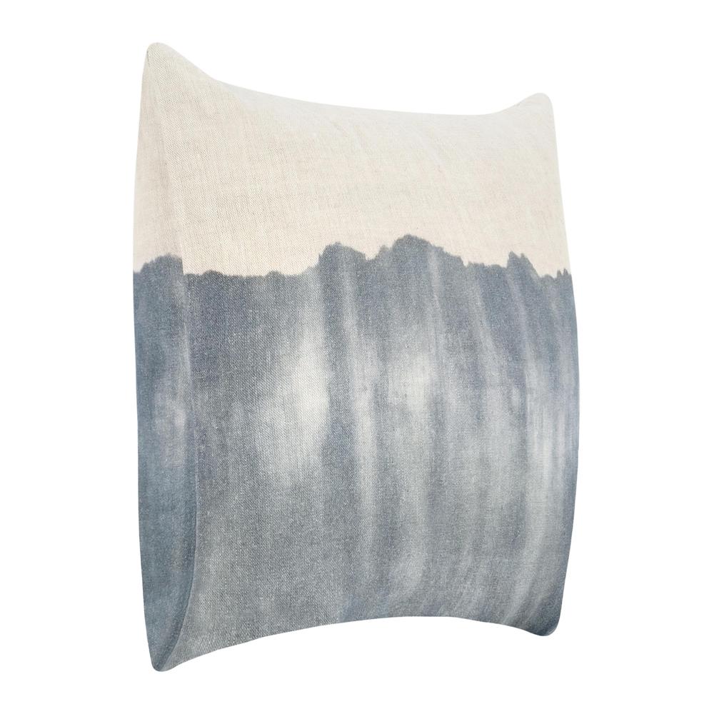 Cora 20" Belgian Linen Hand Painted Throw Pillow, Blue. Picture 2
