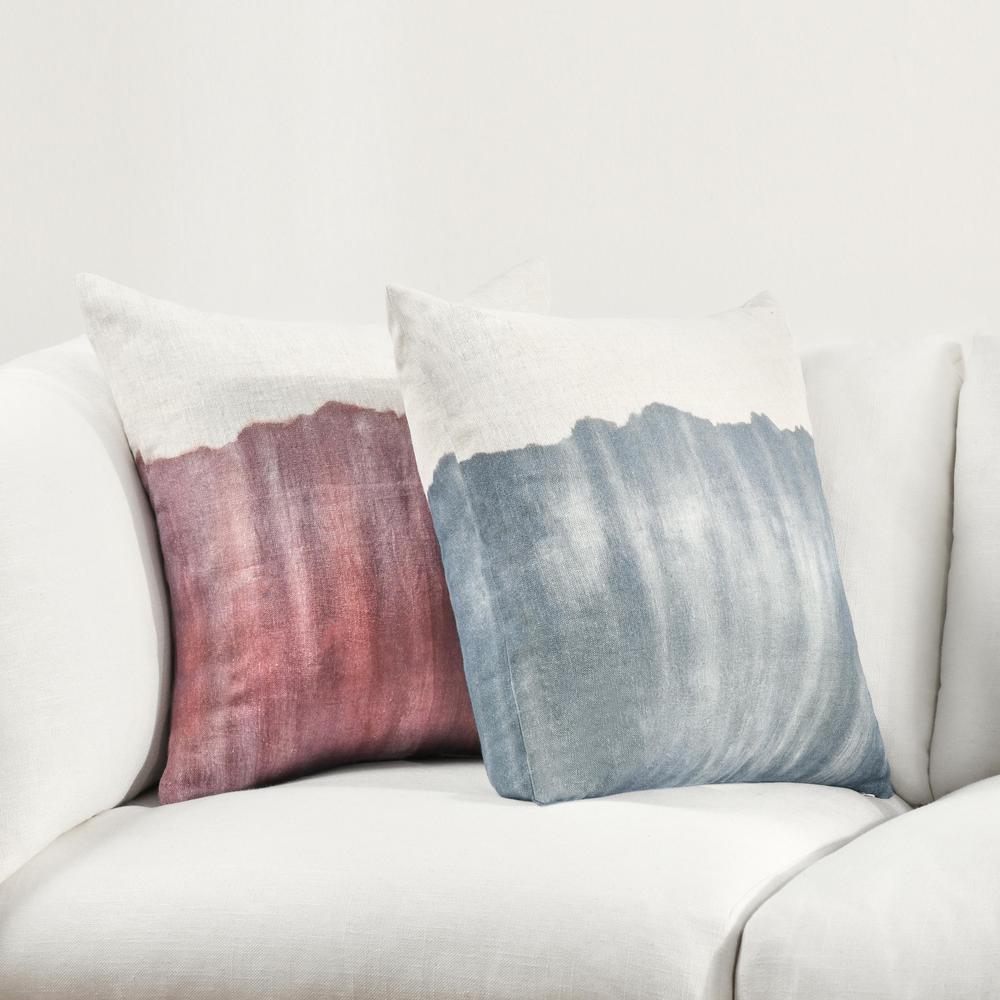 Cora 20" Belgian Linen Hand Painted Throw Pillow, Blue. Picture 7