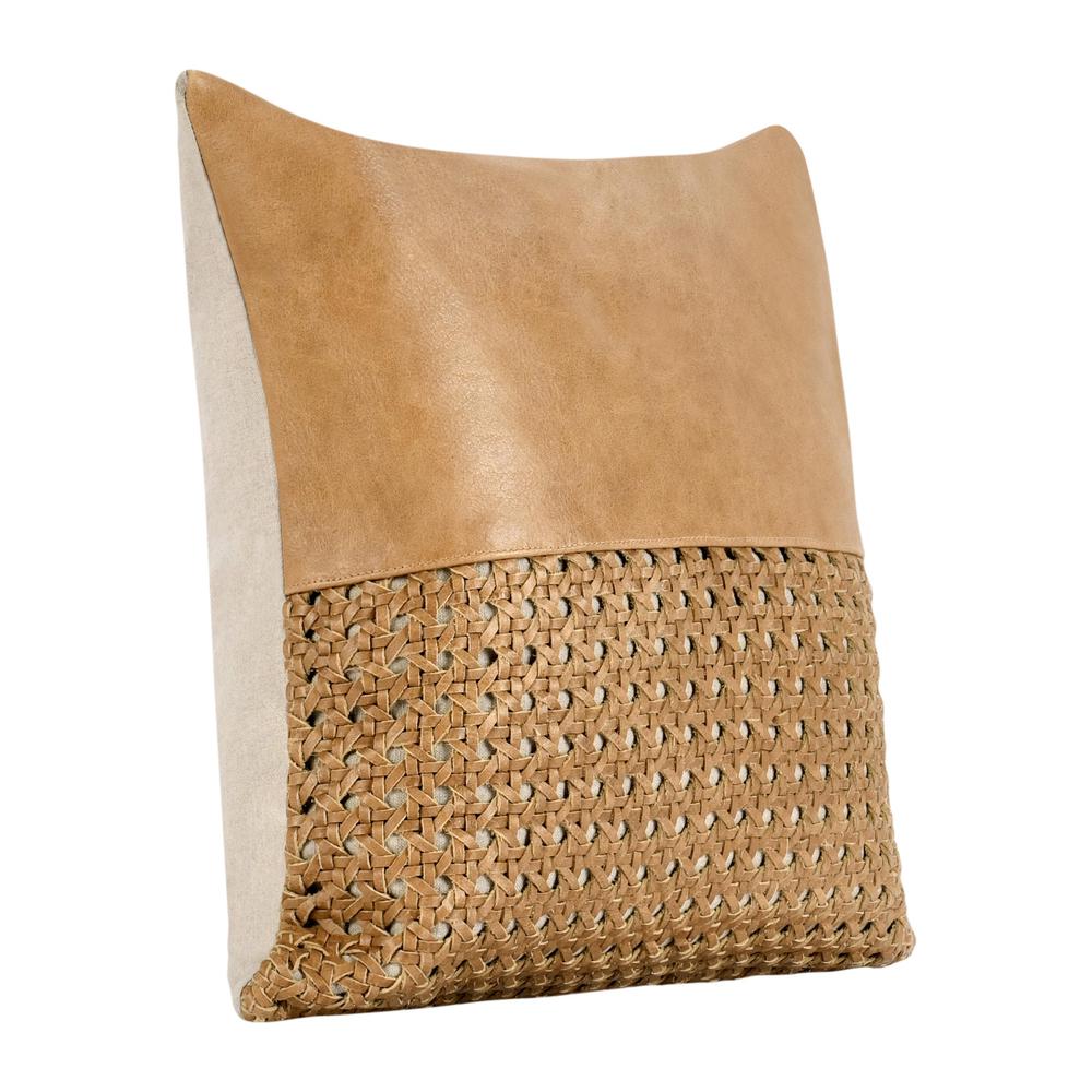 Toscano 18" Genuine Leather Throw Pillow, Chestnut Brown. Picture 2