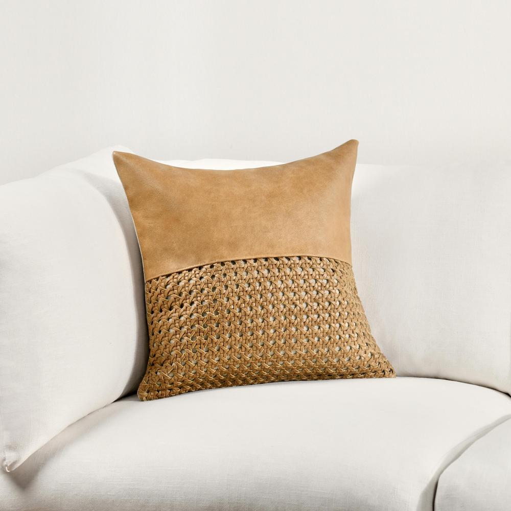 Toscano 18" Genuine Leather Throw Pillow, Chestnut Brown. Picture 6