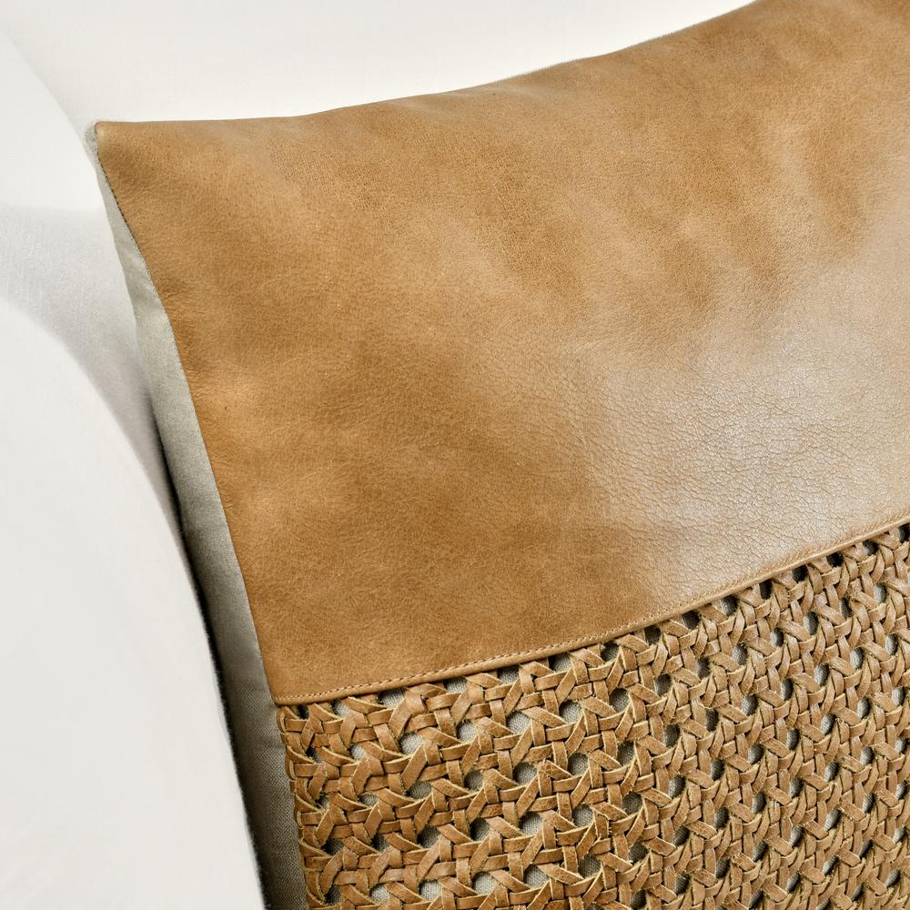Toscano 18" Genuine Leather Throw Pillow, Chestnut Brown. Picture 7