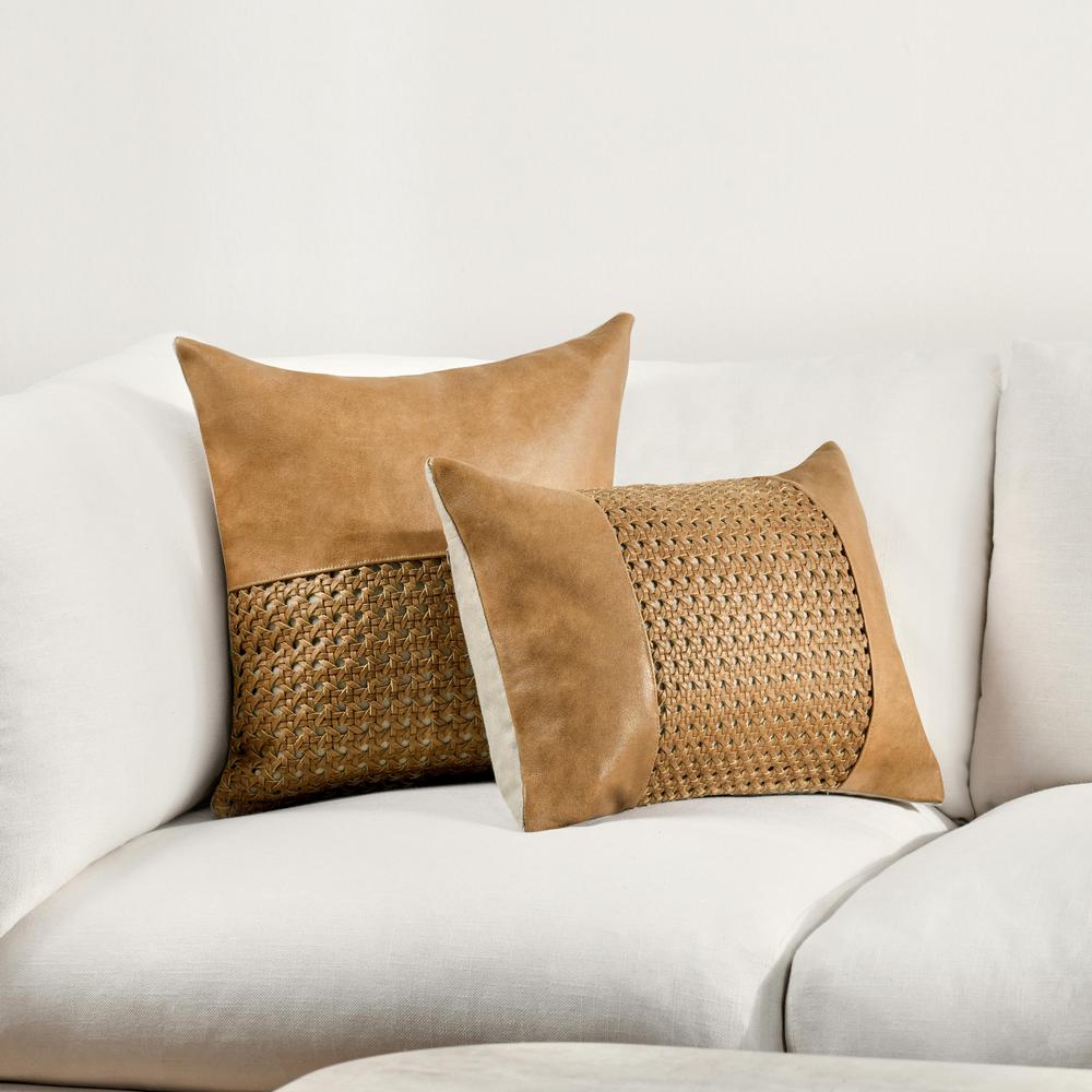 Toscano 18" Genuine Leather Throw Pillow, Chestnut Brown. Picture 8
