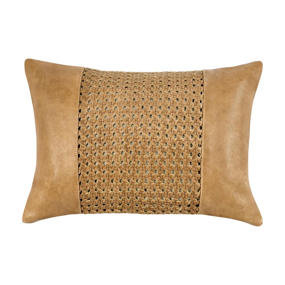 Toscano 14"x20" Genuine Leather Throw Pillow, Chestnut Brown. Picture 1