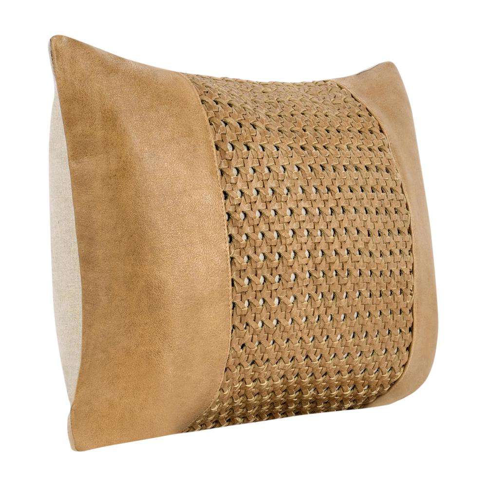 Toscano 14"x20" Genuine Leather Throw Pillow, Chestnut Brown. Picture 2