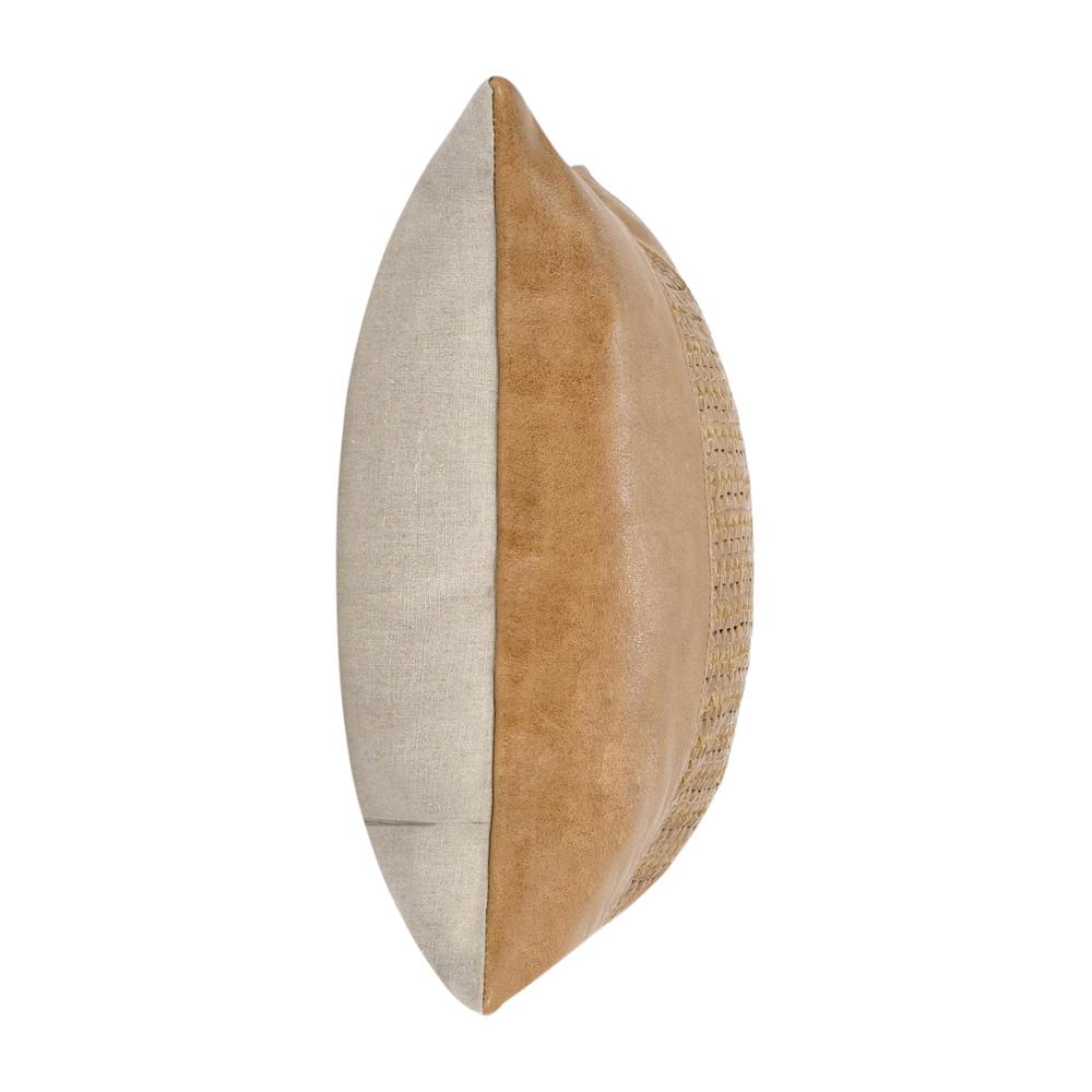 Toscano 14"x20" Genuine Leather Throw Pillow, Chestnut Brown. Picture 3