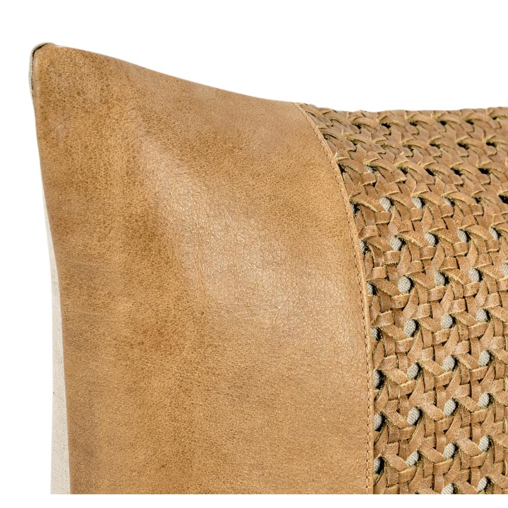 Toscano 14"x20" Genuine Leather Throw Pillow, Chestnut Brown. Picture 5