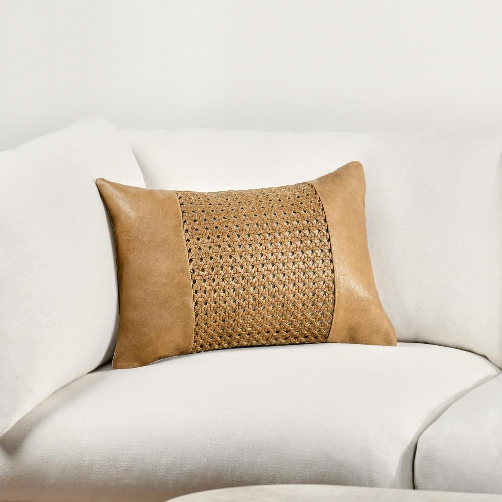 Toscano 14"x20" Genuine Leather Throw Pillow, Chestnut Brown. Picture 6