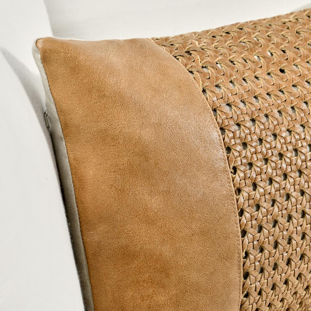 Toscano 14"x20" Genuine Leather Throw Pillow, Chestnut Brown. Picture 7