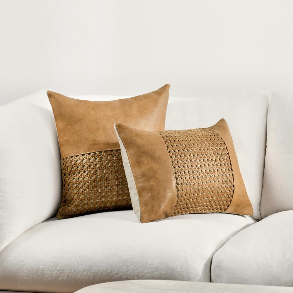 Toscano 14"x20" Genuine Leather Throw Pillow, Chestnut Brown. Picture 8