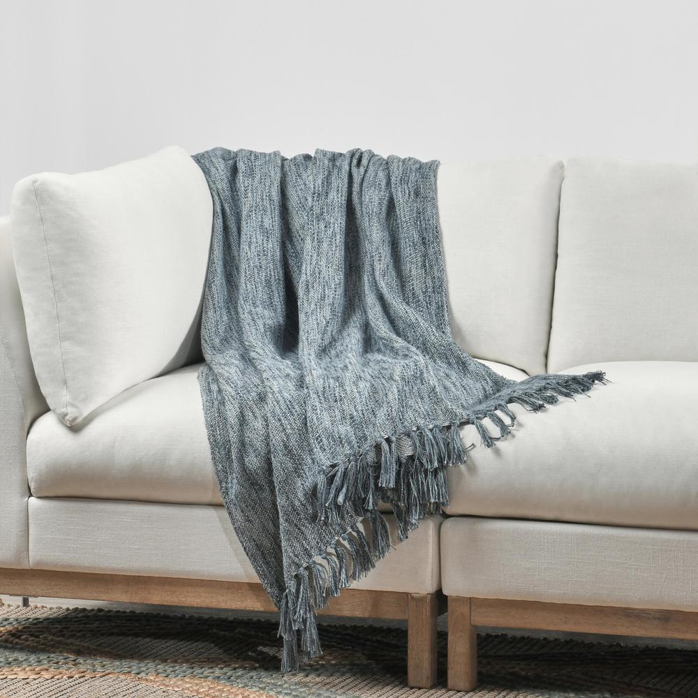 TC Sharma 100% Cotton Linen Denim Blue Throw Blanket 50"x70". Picture 5