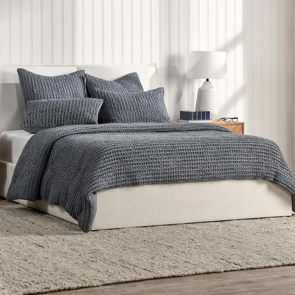 Colorman Cotton Linen Blend Fabric Marina Blue Euro Sham. Picture 6