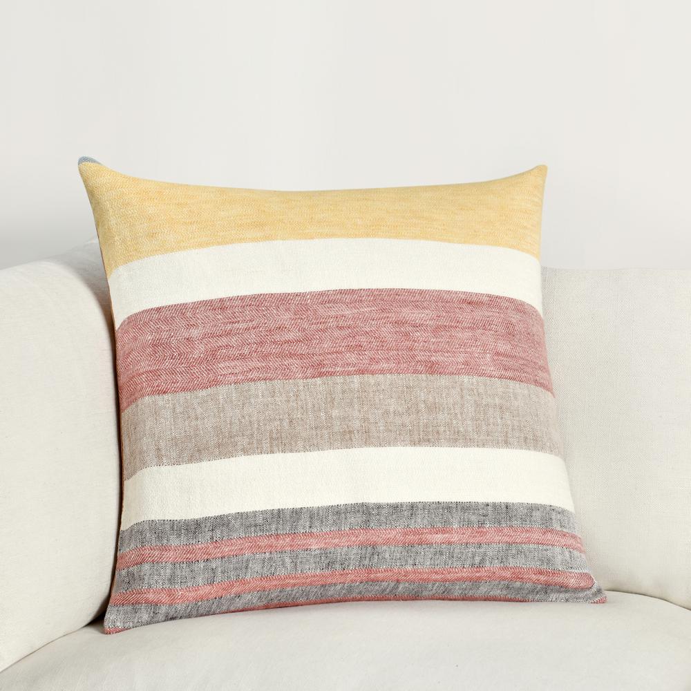 Crawford 22" Belgian Linen Yellow Multicolor Throw Pillow. Picture 6