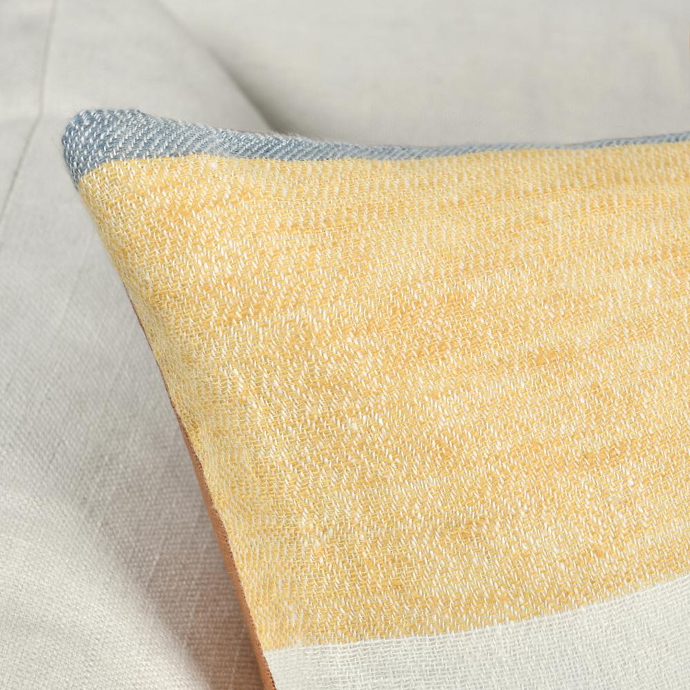 Crawford 22" Belgian Linen Yellow Multicolor Throw Pillow. Picture 7