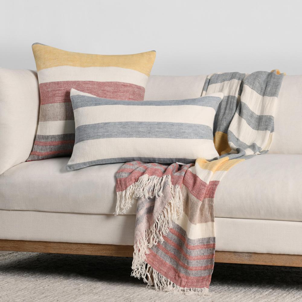 Crawford 22" Belgian Linen Yellow Multicolor Throw Pillow. Picture 8