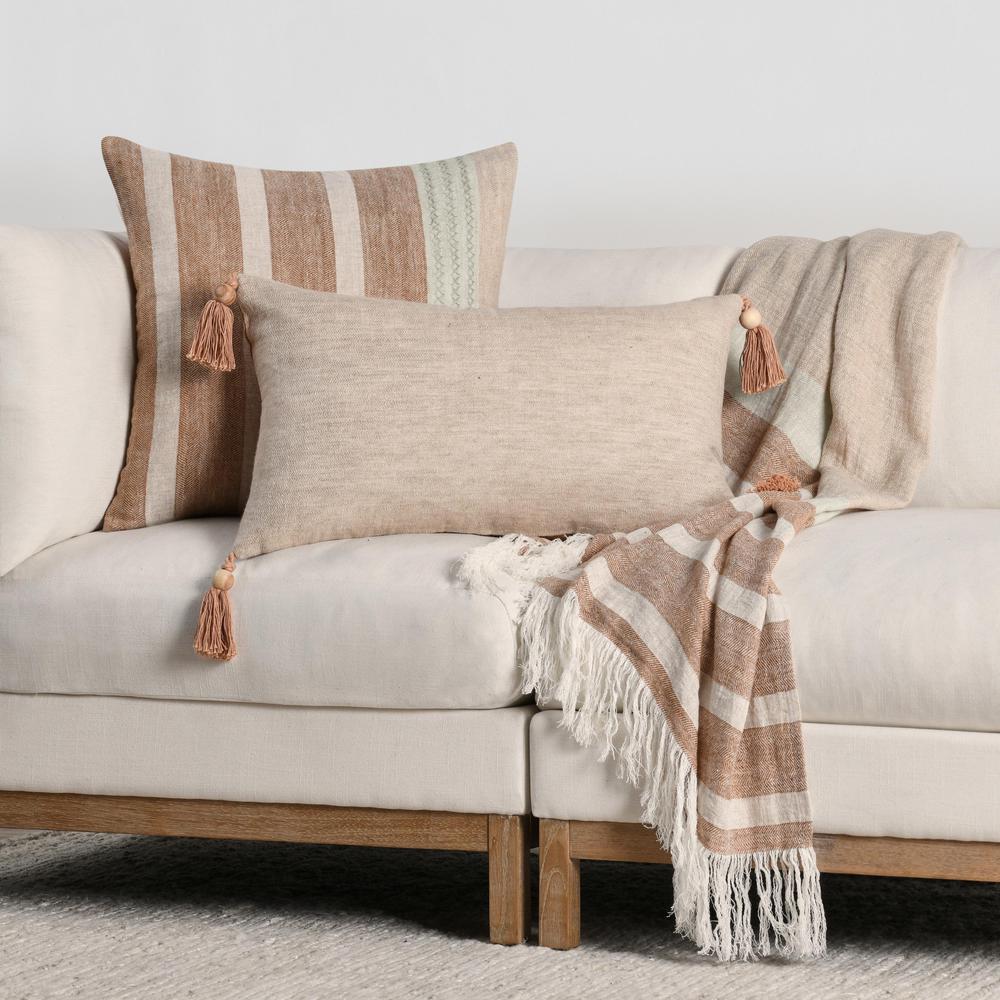 Cherry 22" Belgian Linen Blend Throw Pillow, Hazel Brown. Picture 8