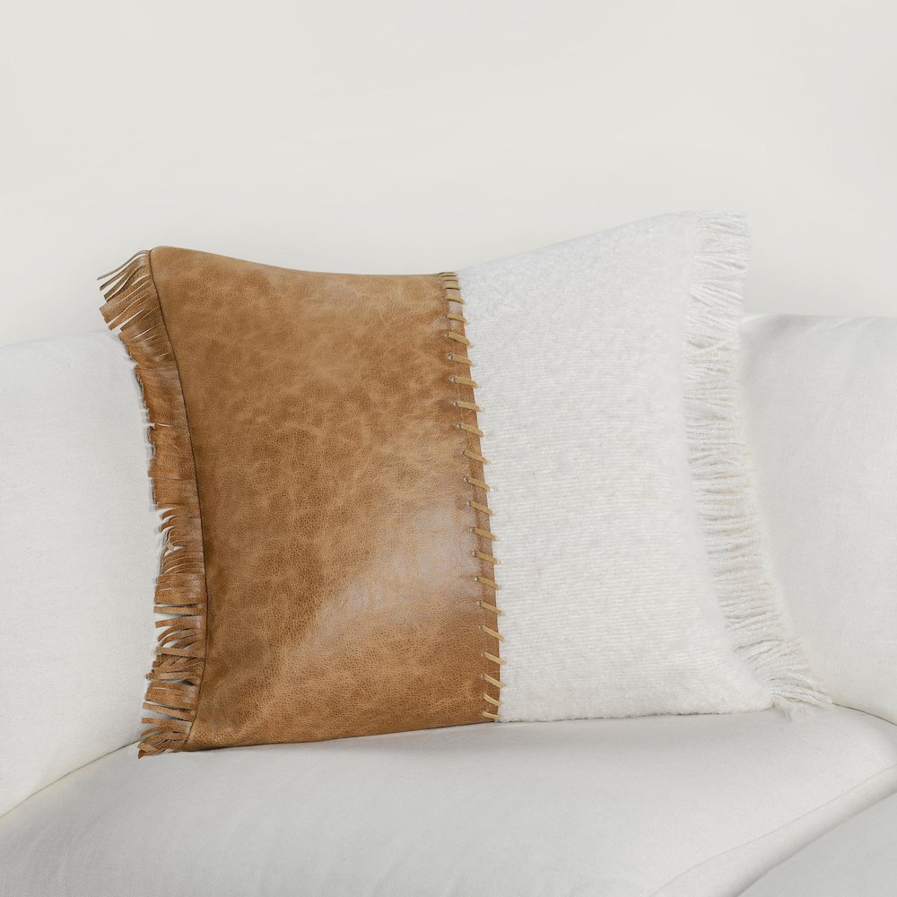 Haris 22" Upholstered Fabric Pieced Design Throw Pillow. Picture 6