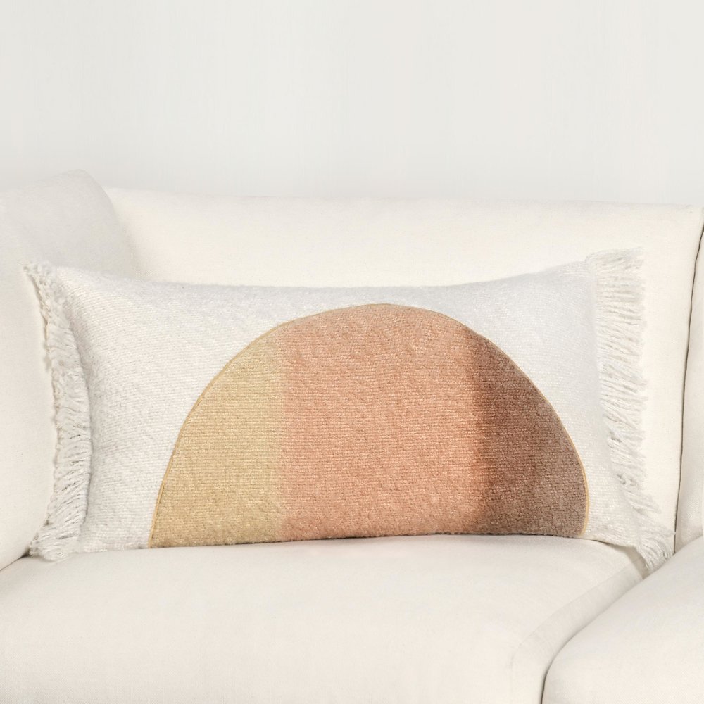 Rahun 14x26 Hand-Dip Dyed Fabric Ivory Throw Pillow. Picture 6