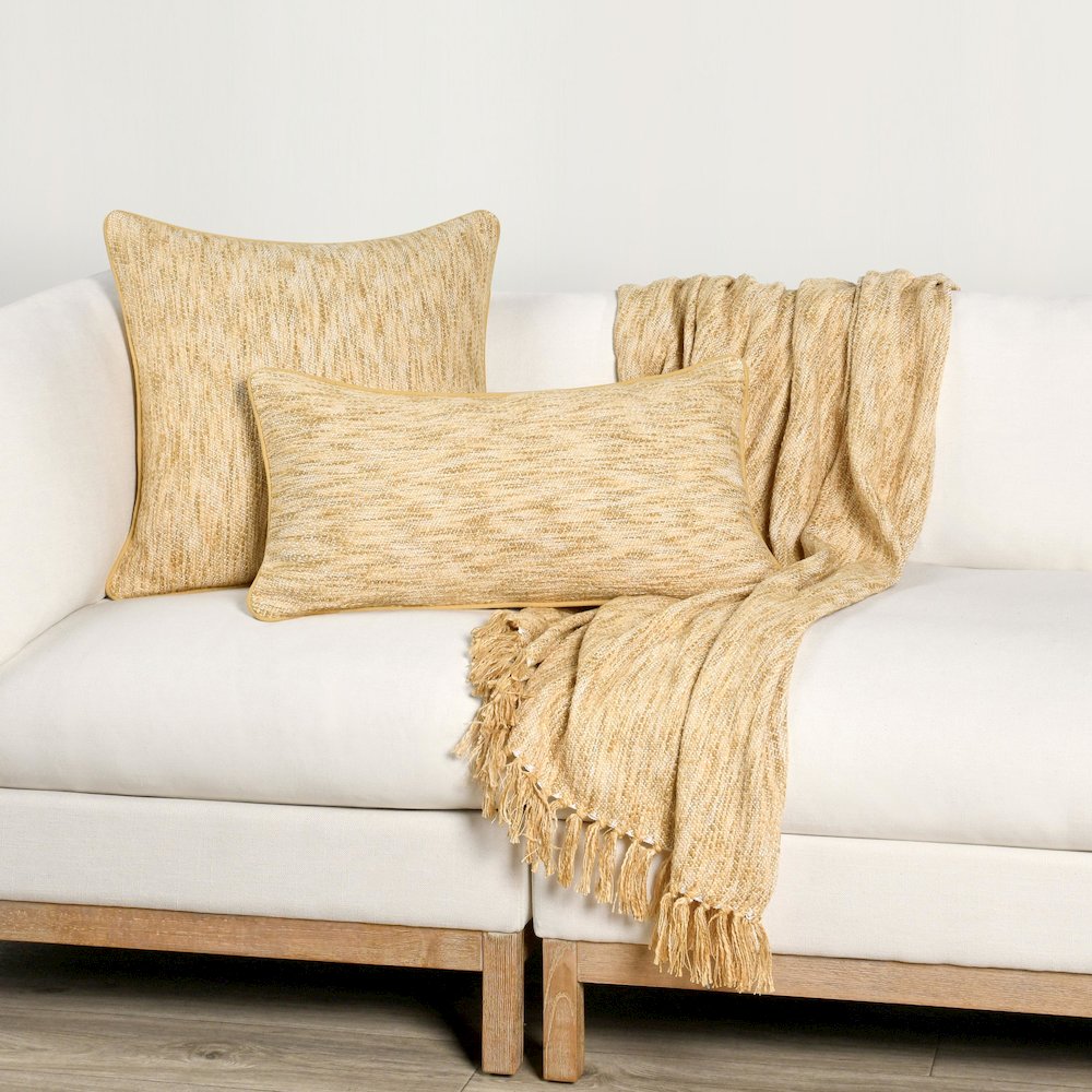 Sharma 26" Cotton Blend Throw Pillow, Yellow. Picture 7