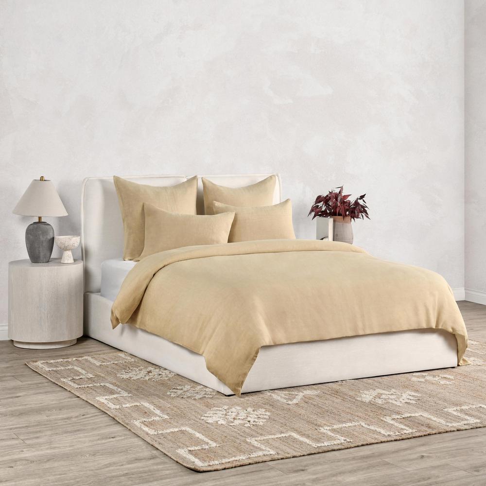 Paloma Hemp Fabric Ochre Amber Queen Duvet Set. Picture 1