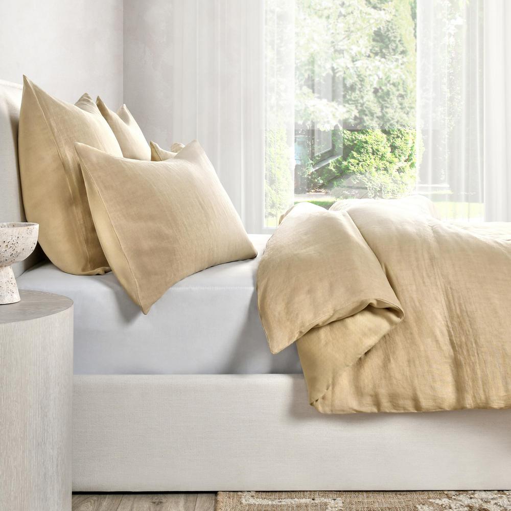 Paloma Hemp Fabric Ochre Amber Queen Duvet Set. Picture 4