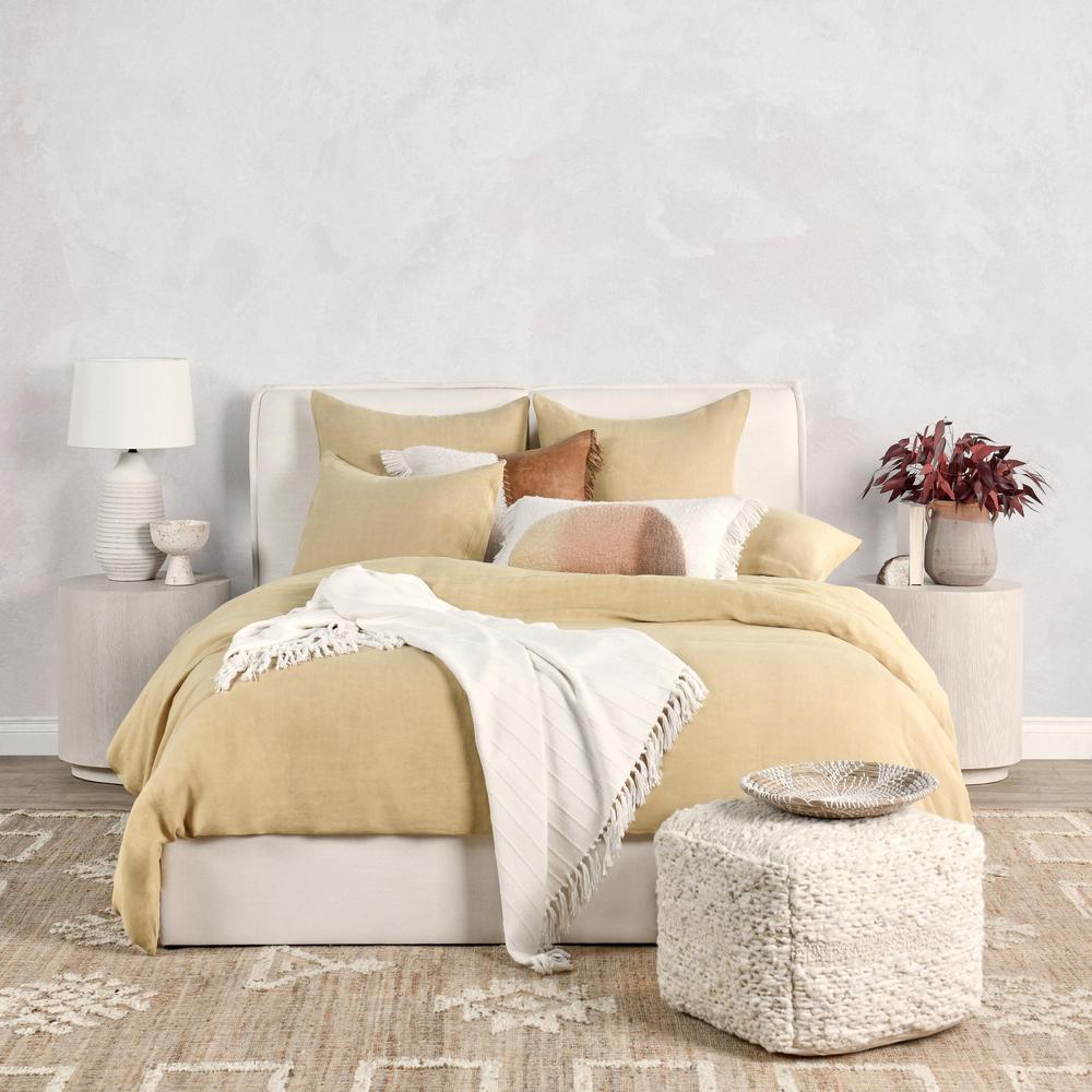 Paloma Hemp Fabric Ochre Amber Queen Duvet Set. Picture 6