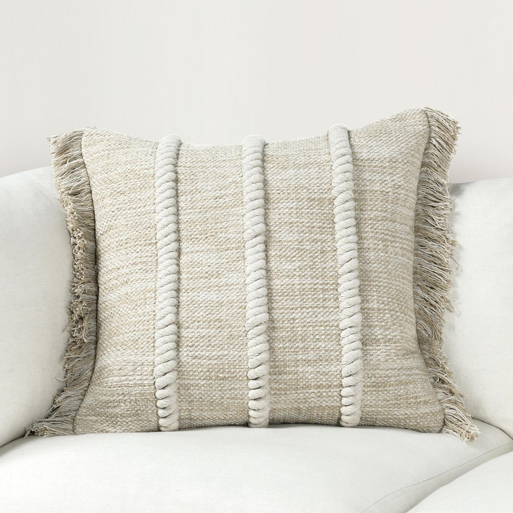 Lucera 22" Woven Fabric Throw Pillow in Beige. Picture 6