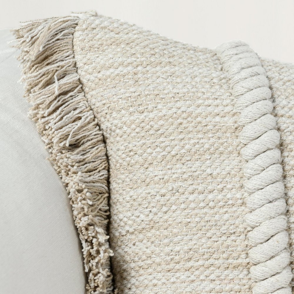 Lucera 22" Woven Fabric Throw Pillow in Beige. Picture 7