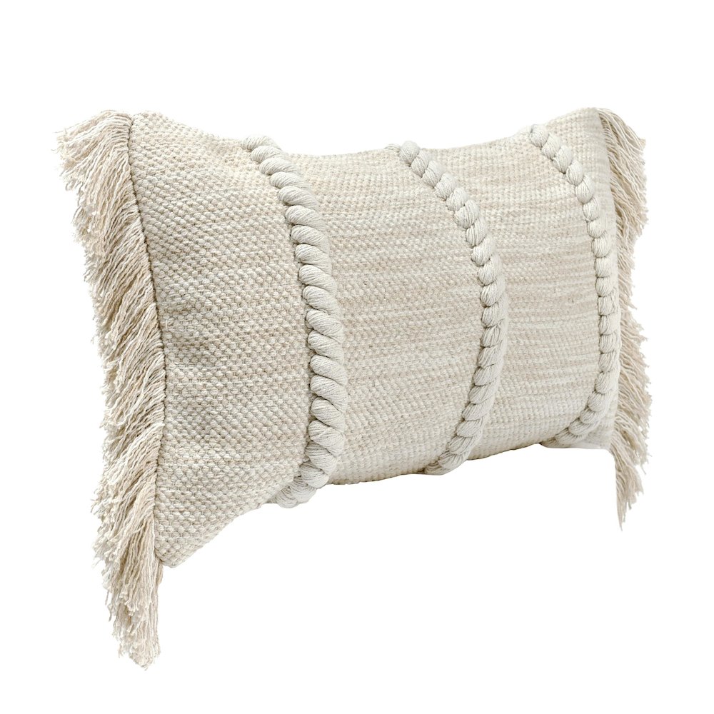 Lucera 14x26 Woven Fabric Throw Pillow in Beige. Picture 4
