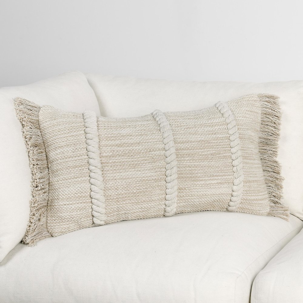 Lucera 14x26 Woven Fabric Throw Pillow in Beige. Picture 6