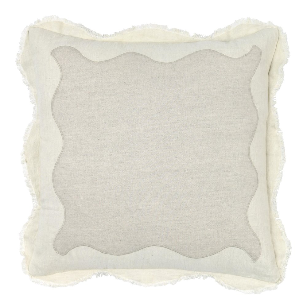 Tollo 24" Applique Design Linen Blend Fabric Ivory Throw Pillow. Picture 1