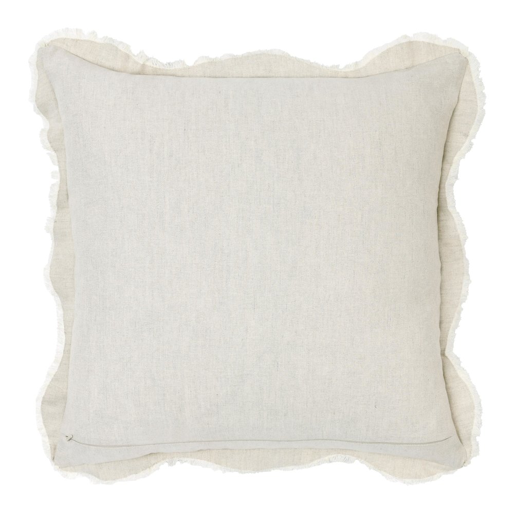 Tollo 24" Applique Design Linen Blend Fabric Ivory Throw Pillow. Picture 2