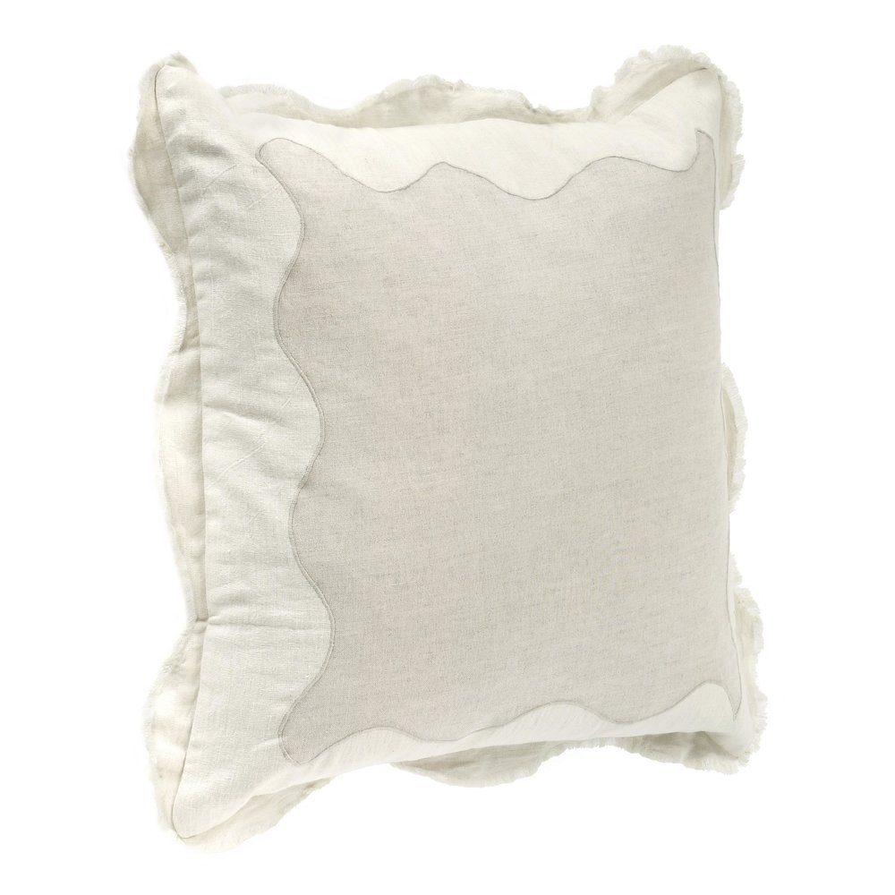 Tollo 24" Applique Design Linen Blend Fabric Ivory Throw Pillow. Picture 4